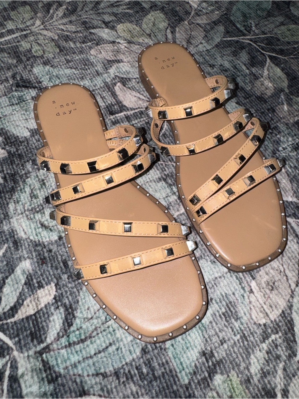 a new day Tan Studded Multi-Strap Slide Sandals for Women